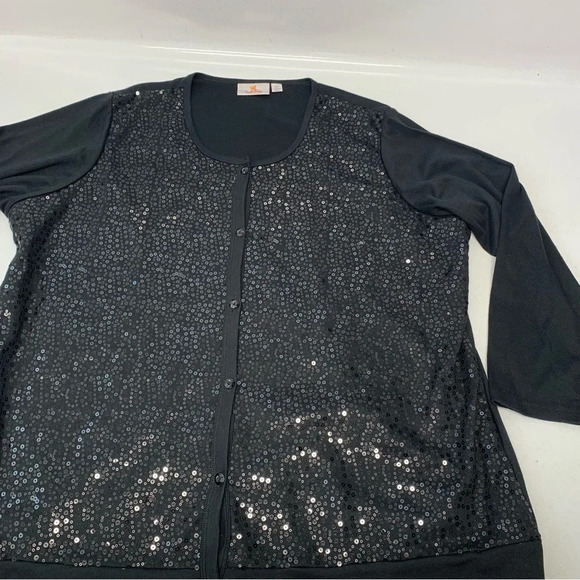 Quacker‎ Factory Top Shirt Woman 2X  Black Sequin Knit Faux Twin Long Sleeve - Picture 5 of 10
